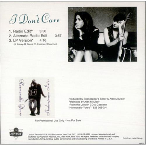 Shakespear's Sister I Don't Care CD single (CD5 / 5") US SISC5ID18357
