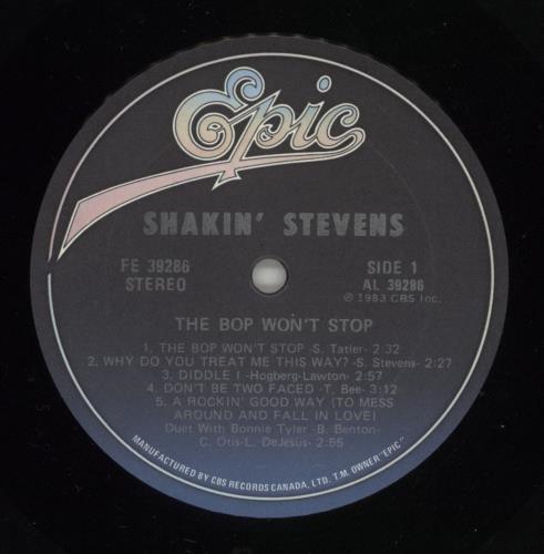 Shakin' Stevens The Bop Won't Stop vinyl LP album (LP record) Canadian STVLPTH667254