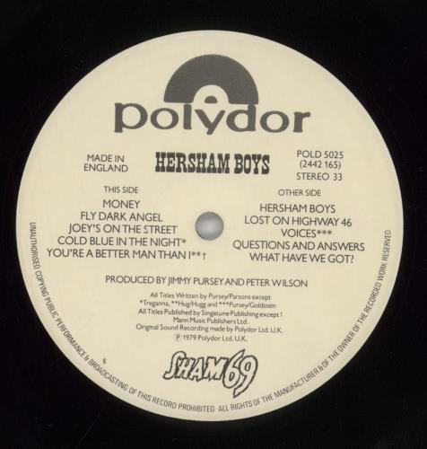 Sham 69 The Adventures Of The Hersham Boys - Hype Sticker vinyl LP album (LP record) UK S69LPTH229867