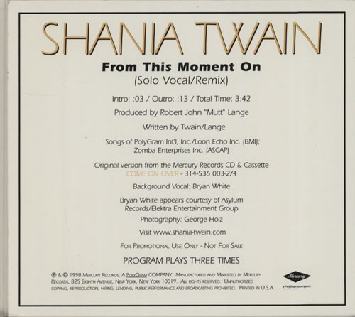 Shania Twain From This Moment On CD single (CD5 / 5") US SIAC5FR128095