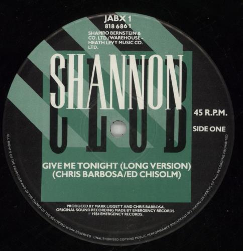 Shannon (80s) Give Me Tonight 12" vinyl single (12 inch record / Maxi-single) UK SNN12GI92720