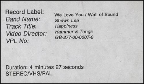 Shawn Lee Happiness video (VHS or PAL or NTSC) UK S/LVIHA241478