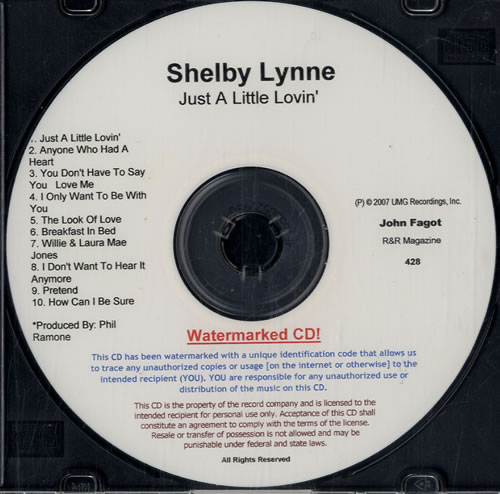 Shelby Lynne Just A Little Lovin' CD-R acetate US YLYCRJU477643