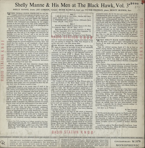 Shelly Manne At The Black Hawk 3 vinyl LP album (LP record) US MNNLPAT583817