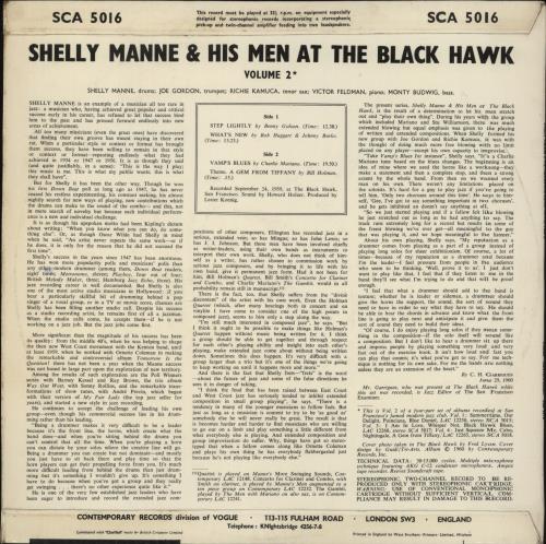 Shelly Manne At The Black Hawk Vol. 2 vinyl LP album (LP record) US MNNLPAT878030