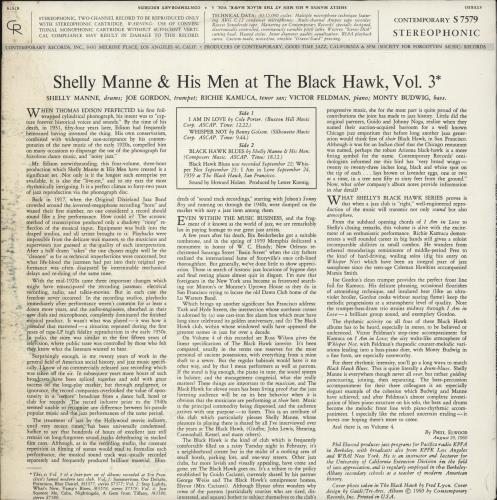 Shelly Manne At The Black Hawk Vol. 3 vinyl LP album (LP record) US MNNLPAT472353