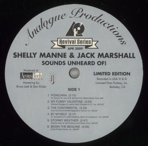 Shelly Manne Sounds Unheard Of! vinyl LP album (LP record) US MNNLPSO878029