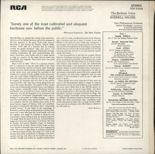Sherrill Milnes The Baritone Voice vinyl LP album (LP record) UK 72QLPTH845382
