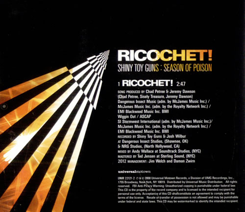 Shiny Toy Guns Ricochet! CD single (CD5 / 5") US GU0C5RI480831