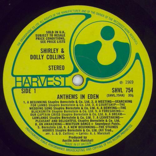 Shirley & Dolly Collins Anthems In Eden - 1st - VG vinyl LP album (LP record) UK V2MLPAN821368