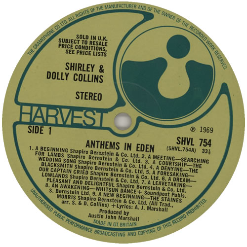 Shirley & Dolly Collins Anthems In Eden - 1st vinyl LP album (LP record) UK V2MLPAN580049