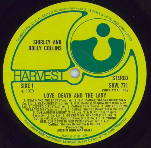 Shirley & Dolly Collins Love, Death & The Lady - 1st - VG+ vinyl LP album (LP record) UK V2MLPLO821367