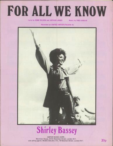 Shirley Bassey For All We Know sheet music UK SHBSMFO780873