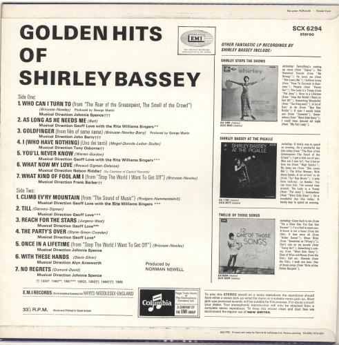 Shirley Bassey Golden Hits Of - 1st vinyl LP album (LP record) UK SHBLPGO690408
