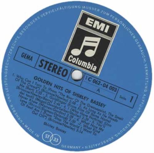 Shirley Bassey Golden Hits vinyl LP album (LP record) German SHBLPGO382310