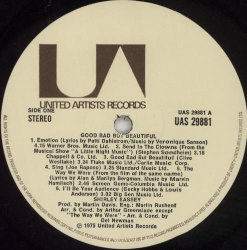 Shirley Bassey Good, Bad But Beautiful vinyl LP album (LP record) UK SHBLPGO294482