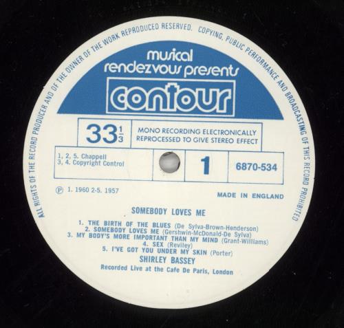 Shirley Bassey Somebody Loves Me vinyl LP album (LP record) UK SHBLPSO382297