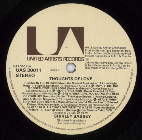 Shirley Bassey Thoughts Of Love vinyl LP album (LP record) UK SHBLPTH382292