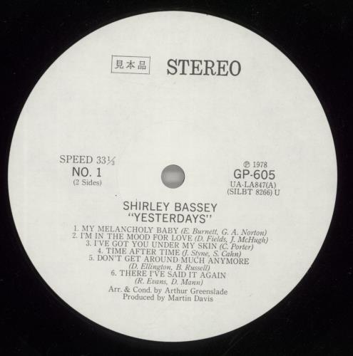 Shirley Bassey Yesterdays vinyl LP album (LP record) Japanese SHBLPYE166502