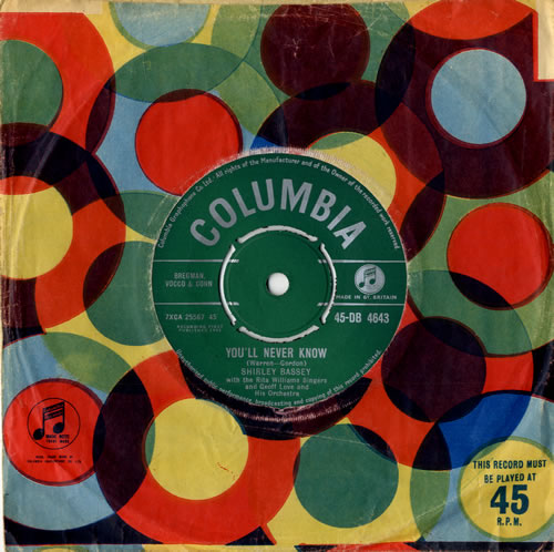 Shirley Bassey You'll Never Know 7" vinyl single (7 inch record / 45) UK SHB07YO560679