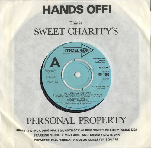 Shirley MacLaine My Personal Property 7" vinyl single (7 inch record / 45) UK SY407MY519910