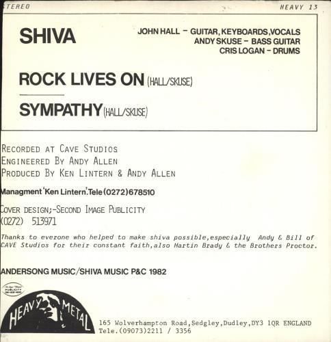 Shiva Rock Lives On 7" vinyl single (7 inch record / 45) UK HIV07RO718425