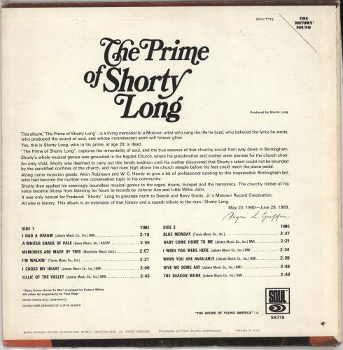 Shorty Long The Prime Of vinyl LP album (LP record) US SL5LPTH723069