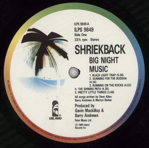 Shriekback Big Night Music vinyl LP album (LP record) UK SRKLPBI285098