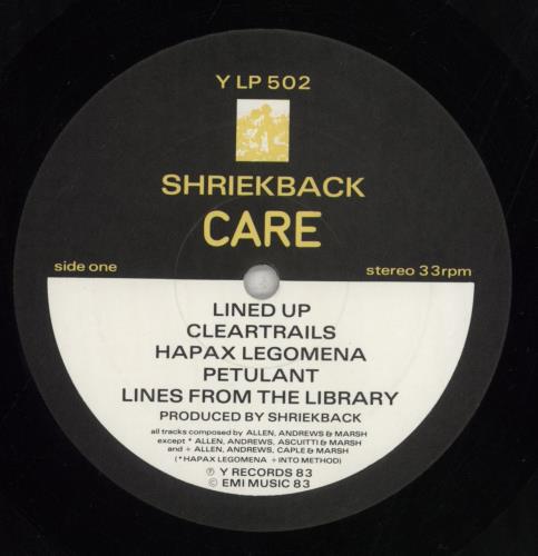 Shriekback Care vinyl LP album (LP record) UK SRKLPCA524534