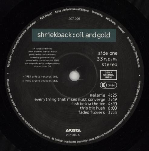 Shriekback Oil And Gold vinyl LP album (LP record) German SRKLPOI877372