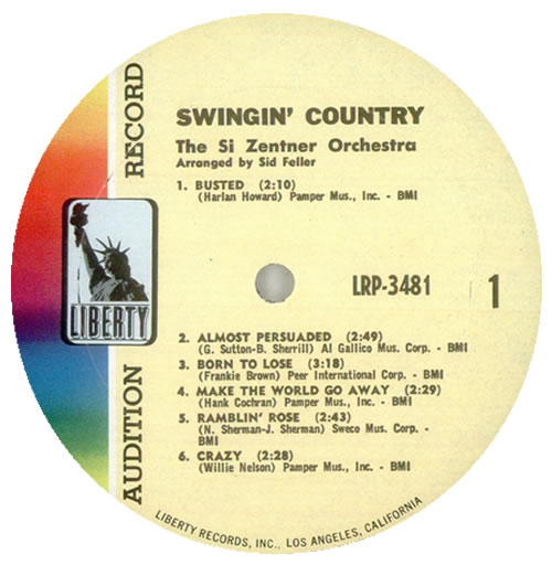 Si Zentner Swingin' Country vinyl LP album (LP record) US SZNLPSW534967
