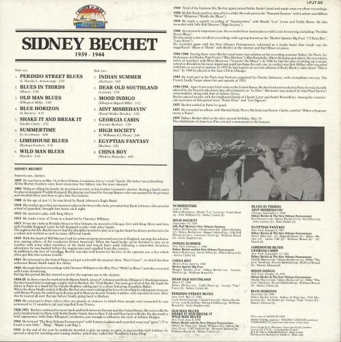 Sidney Bechet Sidney Bechet 1939-1944 vinyl LP album (LP record) Italian SJBLPSI723560