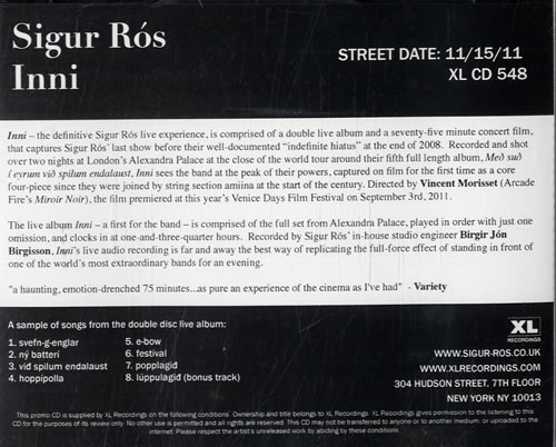 Sigur Ros Inni - Album Sampler CD album (CDLP) US SIUCDIN552710