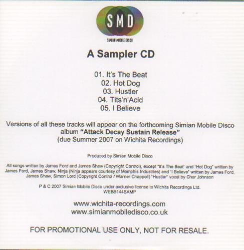 Simian Mobile Disco A Sampler CD CD-R acetate UK DI6CRAS667571