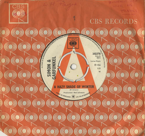 Simon & Garfunkel A Hazy Shade Of Winter - A Label 7" vinyl single (7 inch record / 45) UK SGF07AH569432