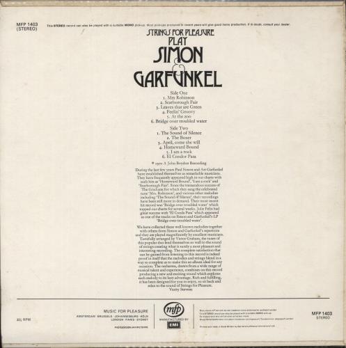 Simon & Garfunkel Strings For Pleasure Play Simon & Garfunkel vinyl LP album (LP record) UK SGFLPST294536