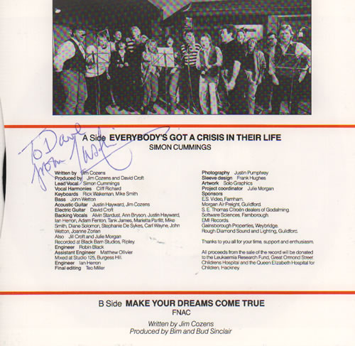 Simon Cummings Everybody's Got A Crisis In Their Life - Autographed by Justin Hayward 7" vinyl single (7 inch record / 45) UK XKZ07EV635796
