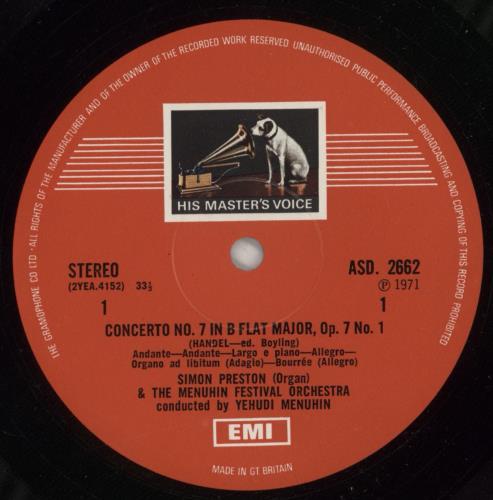 Simon Preston Handel Organ Concertos Vol. 4 vinyl LP album (LP record) UK YIOLPHA875152