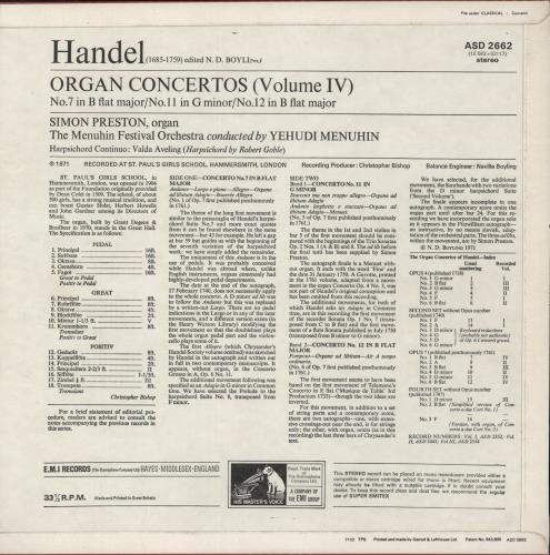 Simon Preston Handel Organ Concertos Vol. 4 vinyl LP album (LP record) UK YIOLPHA875152