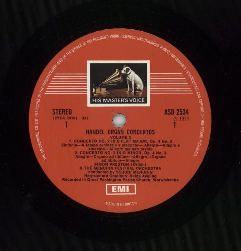 Simon Preston Handel: Organ Concertos, Vol. 3 vinyl LP album (LP record) UK YIOLPHA863797
