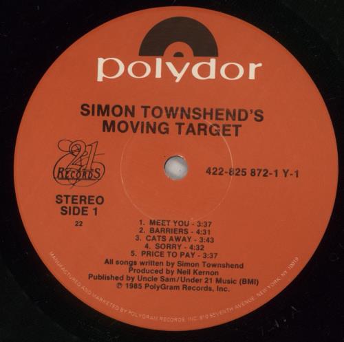 Simon Townshend Moving Target vinyl LP album (LP record) US ITWLPMO876014