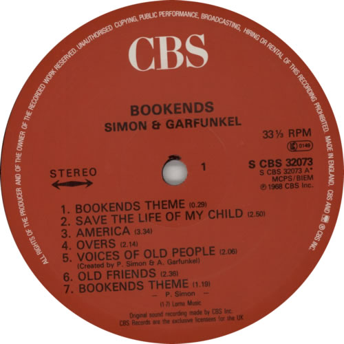 Simon & Garfunkel Bookends Red label UK vinyl LP album (LP record
