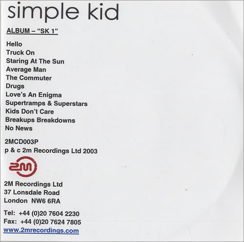 Simple Kid Album - SK1 CD-R acetate UK PLKCRAL262836