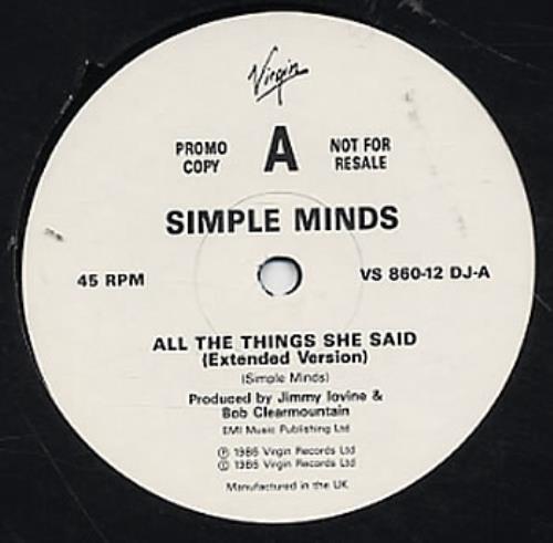 Simple Minds All The Things She Said 12" vinyl single (12 inch record / Maxi-single) UK SIM12AL44124