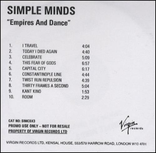 Simple Minds Empires And Dance CD-R acetate UK SIMCREM225812