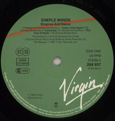 Simple Minds Empires And Dance vinyl LP album (LP record) German SIMLPEM418688