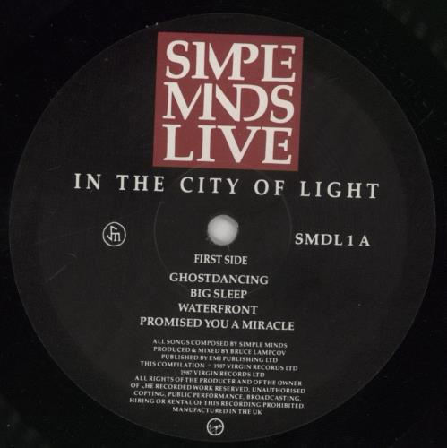 Simple Minds Live In The City Of Light - EX 2-LP vinyl record set (Double LP Album) UK SIM2LLI64223