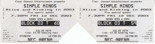 Simple Minds Live Tour 2003 - Tour Programme & Tickets tour programme UK SIMTRLI384229