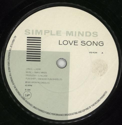 Simple Minds Love Song 7" vinyl single (7 inch record / 45) UK SIM07LO16705