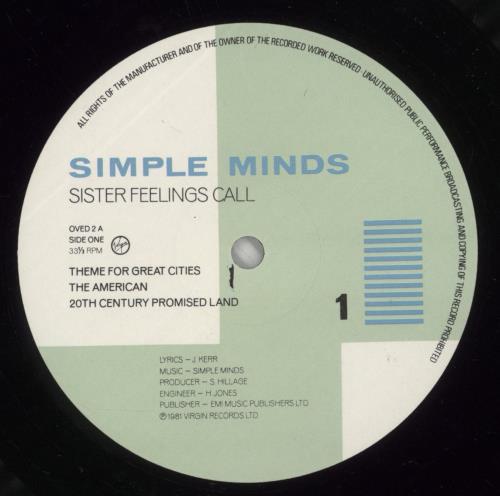Simple Minds Sister Feelings Call vinyl LP album (LP record) UK SIMLPSI10070